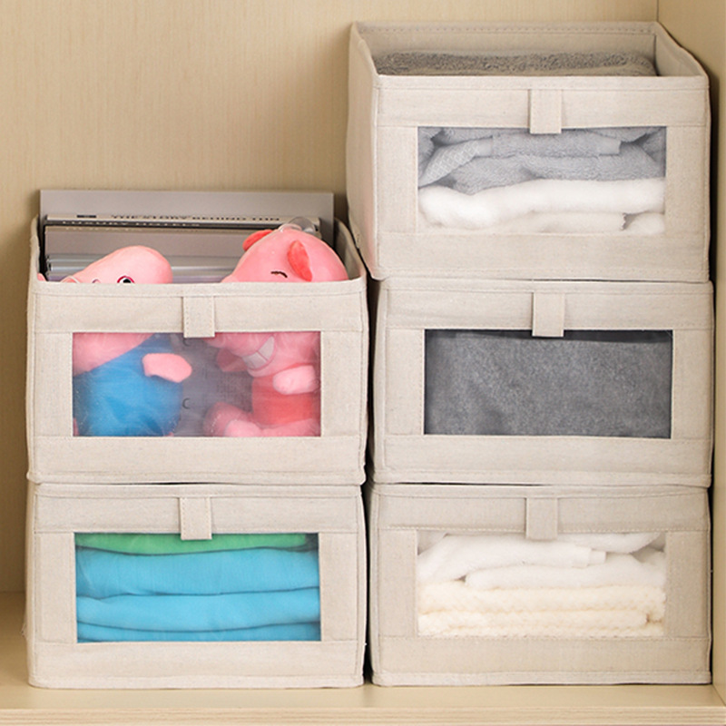 Mesh Storage Box Drawer Wardrobe Clothes Shirt Underwear Folding Organizating Box Lid Cotton Linen Front Window Storage Box