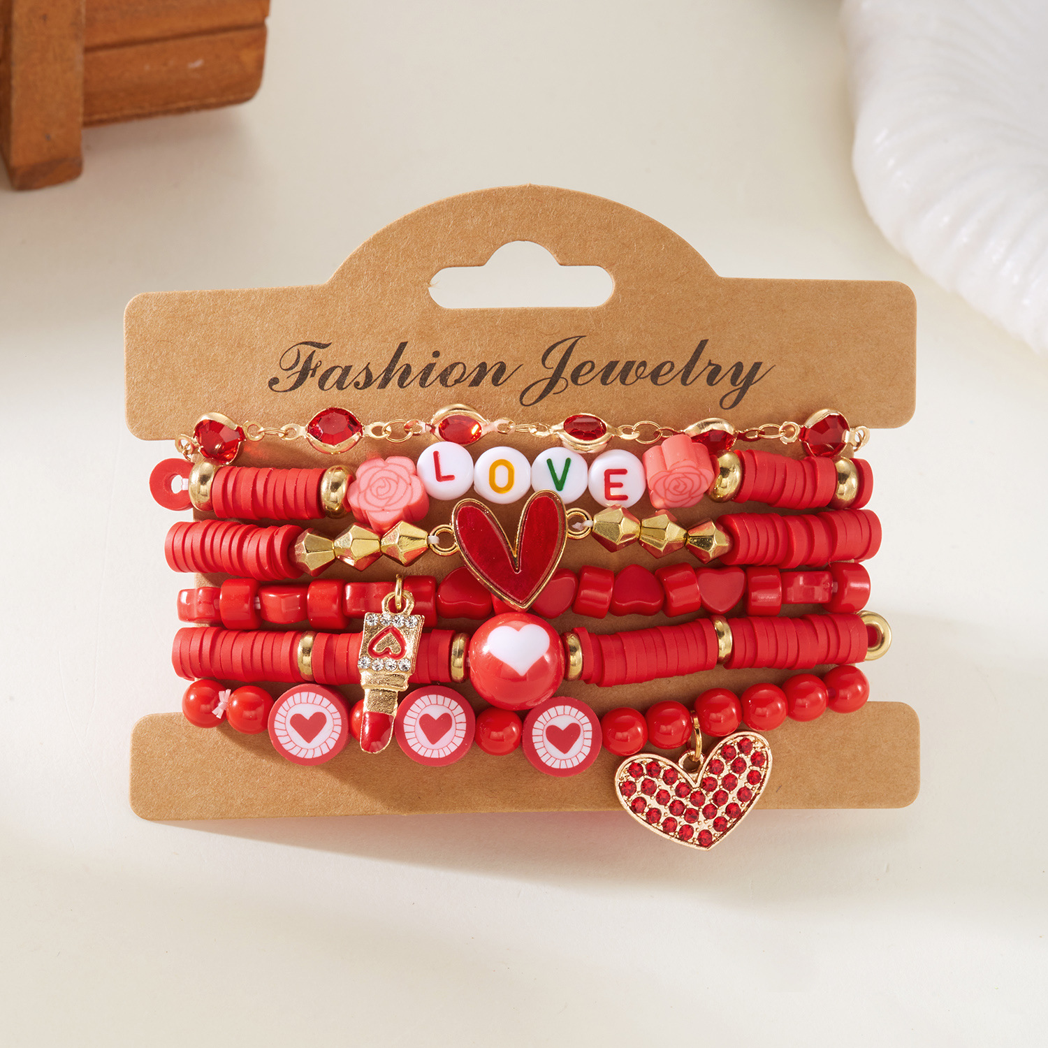 Heart Beaded Bangle Set For Girls European Style Fashion Jewelry_voghion.com