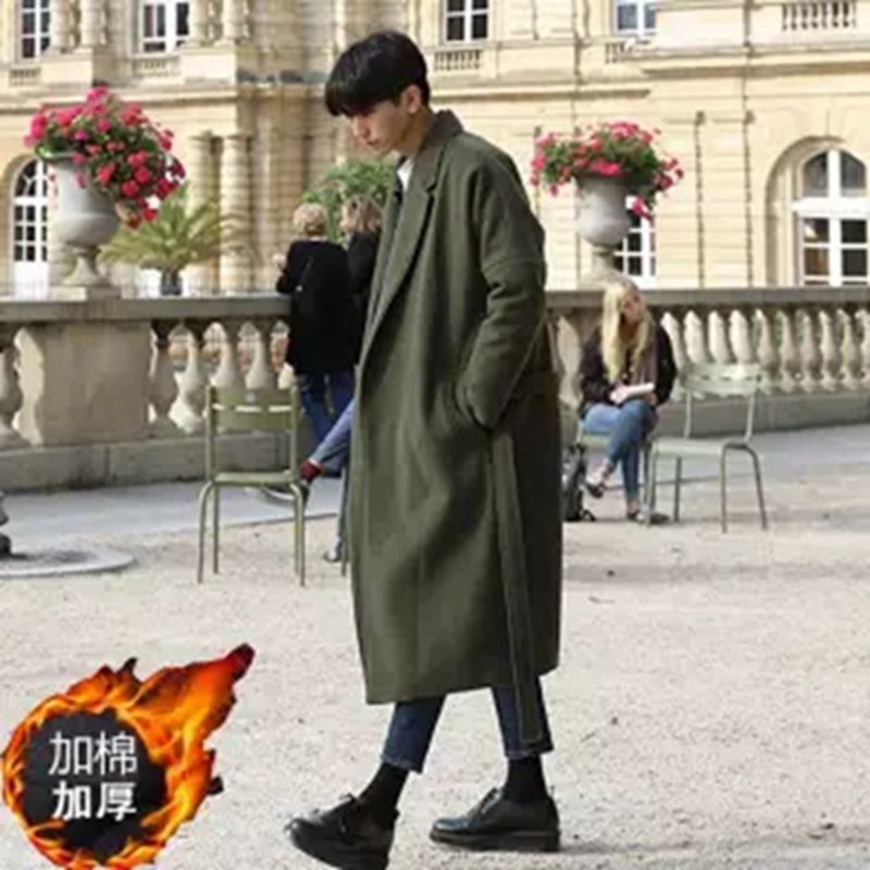 秋冬のラシャの風衣の男性の長いタイプは膝の韓国版のコートの男性の中で長いタイプは綿をプラスして毛を厚くします。