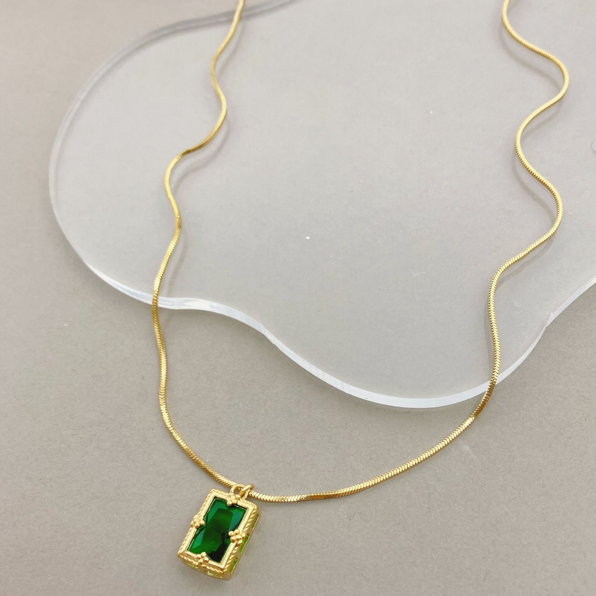 Fashion Square Stainless Steel Plating Inlay Zircon Pendant Necklace 1 Piece