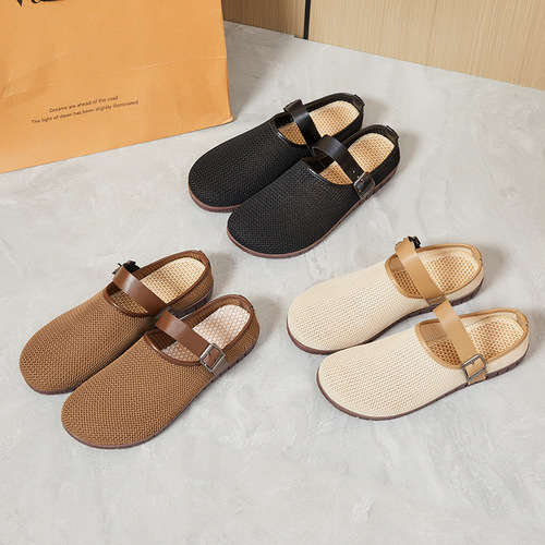 Women's Summer Low-Top Closed-Toe Slippers, Cross-Border Women's Shoes, Flyknit Breathable Flat Shoes, Casual Shoes, Lazy Shoes, Single-Layer Shoes