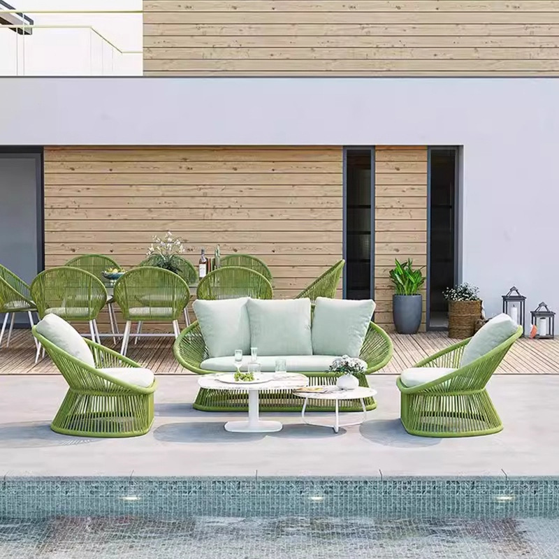 Combinación de caña al aire libre sofá patio muebles de ocio aleación de aluminio impermeable balcón al aire libre silla de caña imitación de caña