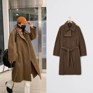 25 Winter* Salamander Coat Women's Stand Collar Thickened Long Lace-Up Bathrobe Woolen Coat Silhouette Loose Coat