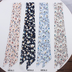 春季新款韓版ins樹葉小花女士仿真絲百搭裝飾小領巾小絲巾圍巾