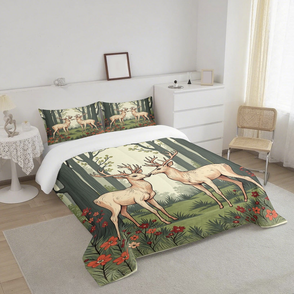 TEMU / JIT cálido ciervo impresión digital HD 180gms colcha de cama set fuente fabricante