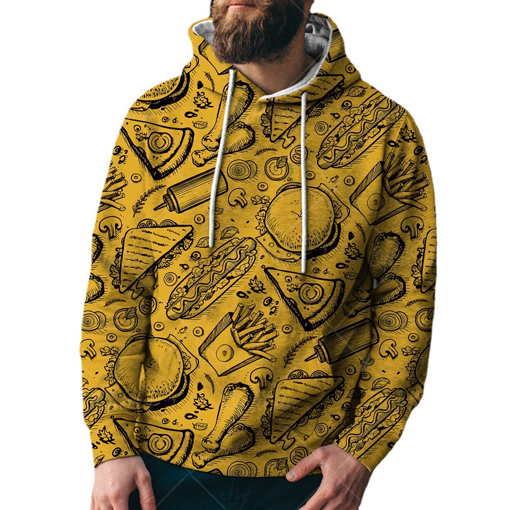 Burger Guardia europea y americana Tendencia 3D Verano Harbin Moda Deportes Pizza Estilo Imprenta Gorro de comida para hombre con suéter