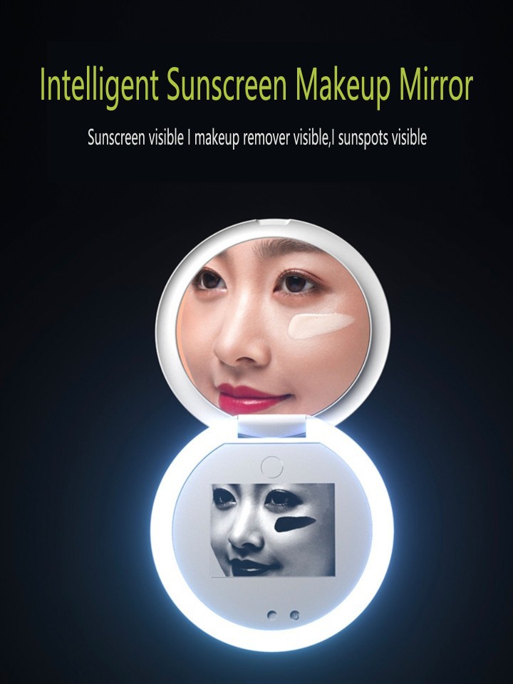 Internet Celebrity Beauty Mirror Portable Charging Uv Test Mirror Black Technology Smart Sunscreen Detection Makeup Mirror Led