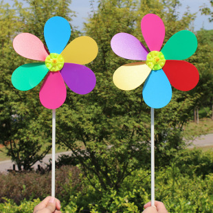 Single-layer Handheld Colorful Thickened PP Windmill DIY Six-leaf Plastic Children's Toy Outdoor Garden Decoration