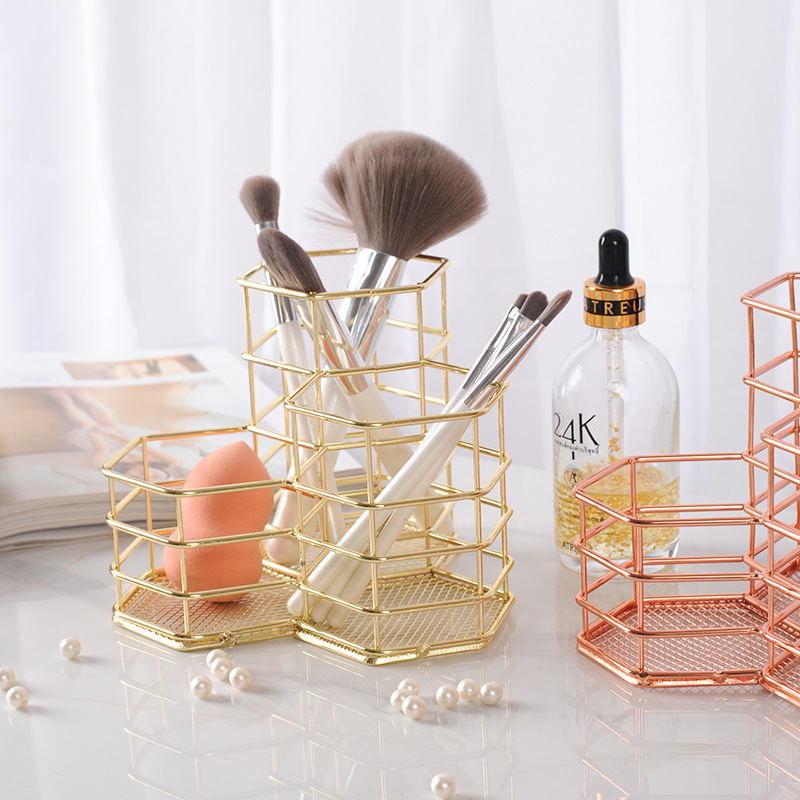 不銹鋼六邊形三合一收納籃子美妝首飾小飾品小物件整理盒放置筐