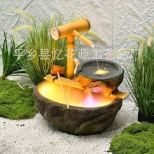 竹子阳台室内楼梯下造景假山循环水客厅入户玄关落地流水摆件流水