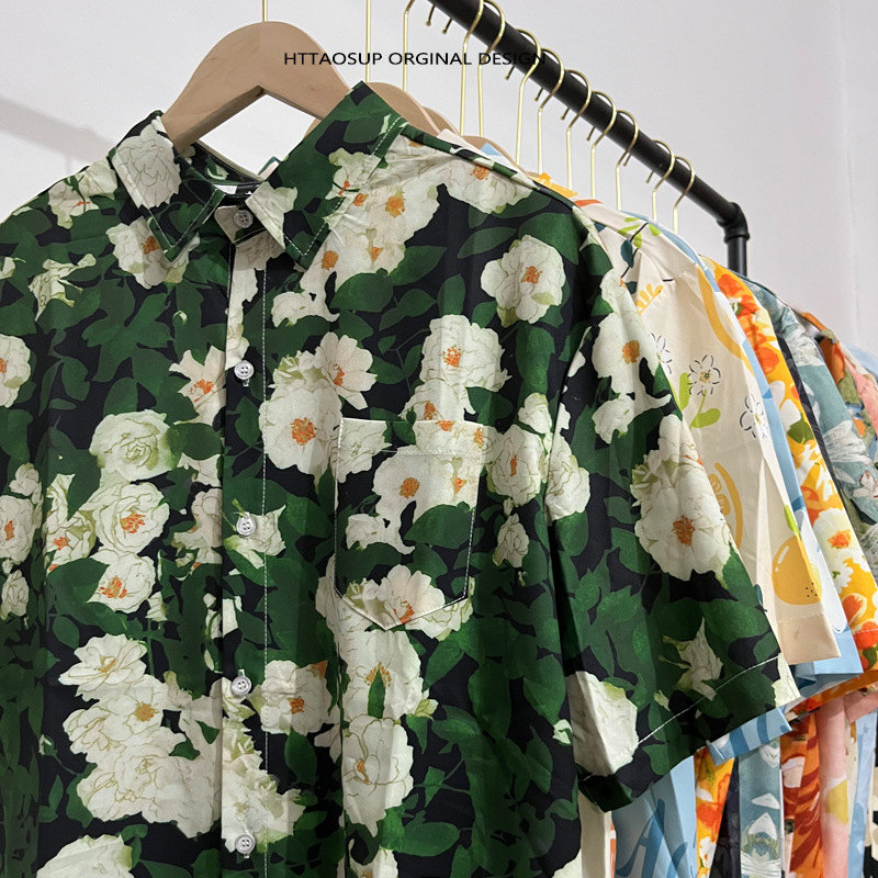 plus size 300kg vintage Ancient Baroque Flower Shirt Men's Hawaii Holiday Beach Maple Leaf Short Sleeve Shirt