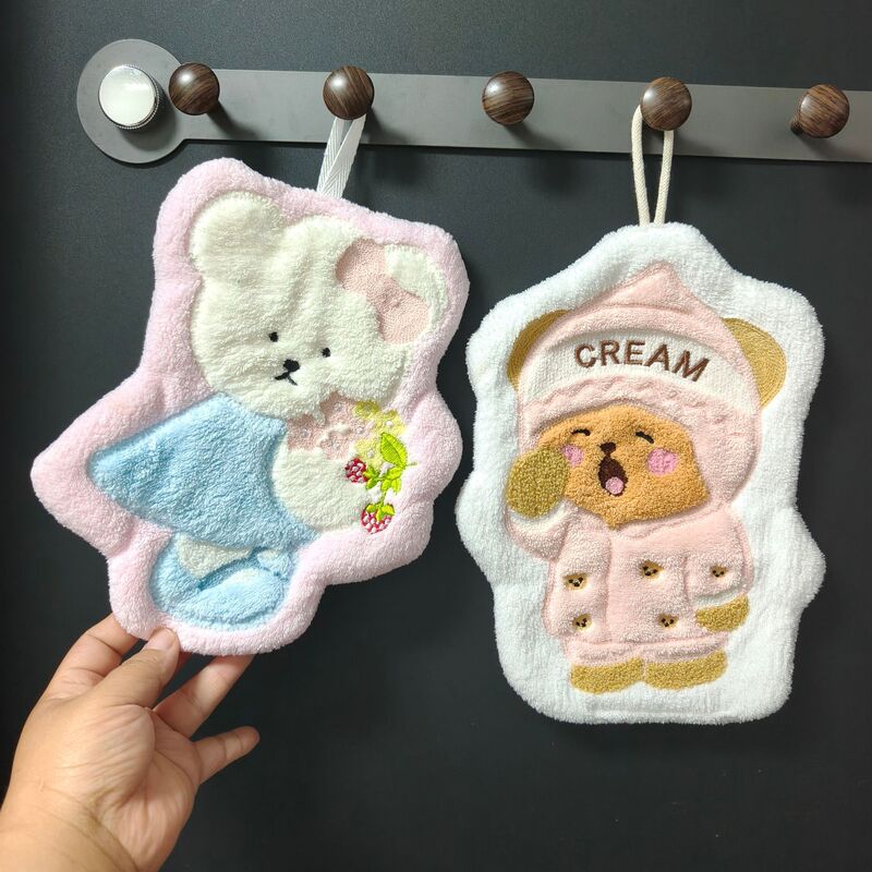 Cartoon hand towels, creative little bear design, perfect as a gift for kindergarten children, made of coral fleece, suitable for kitchen and bathroom use, absorbent and quick-drying Cartoon hand towels, creative little bear design, perfect as a gift for kindergarten children, made of coral fleece, suitable for kitchen and bathroom use, absorbent and quick-drying
