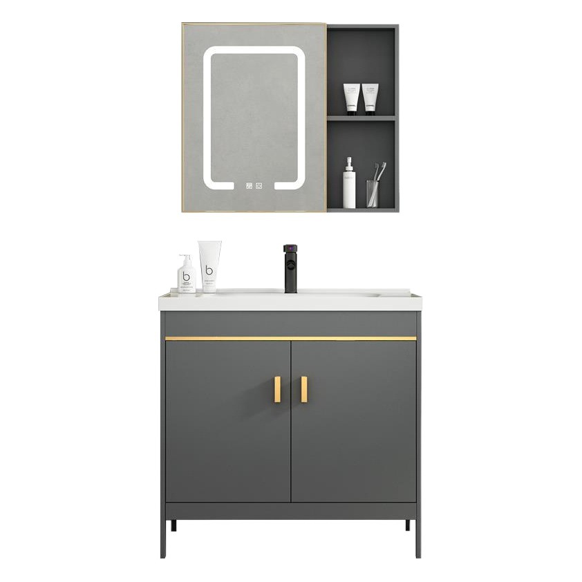 Cuarto de baño simple moderno espacio gabinete de baño de aluminio combinación de cerámica lavabo integrado lavabo mesa de lavado