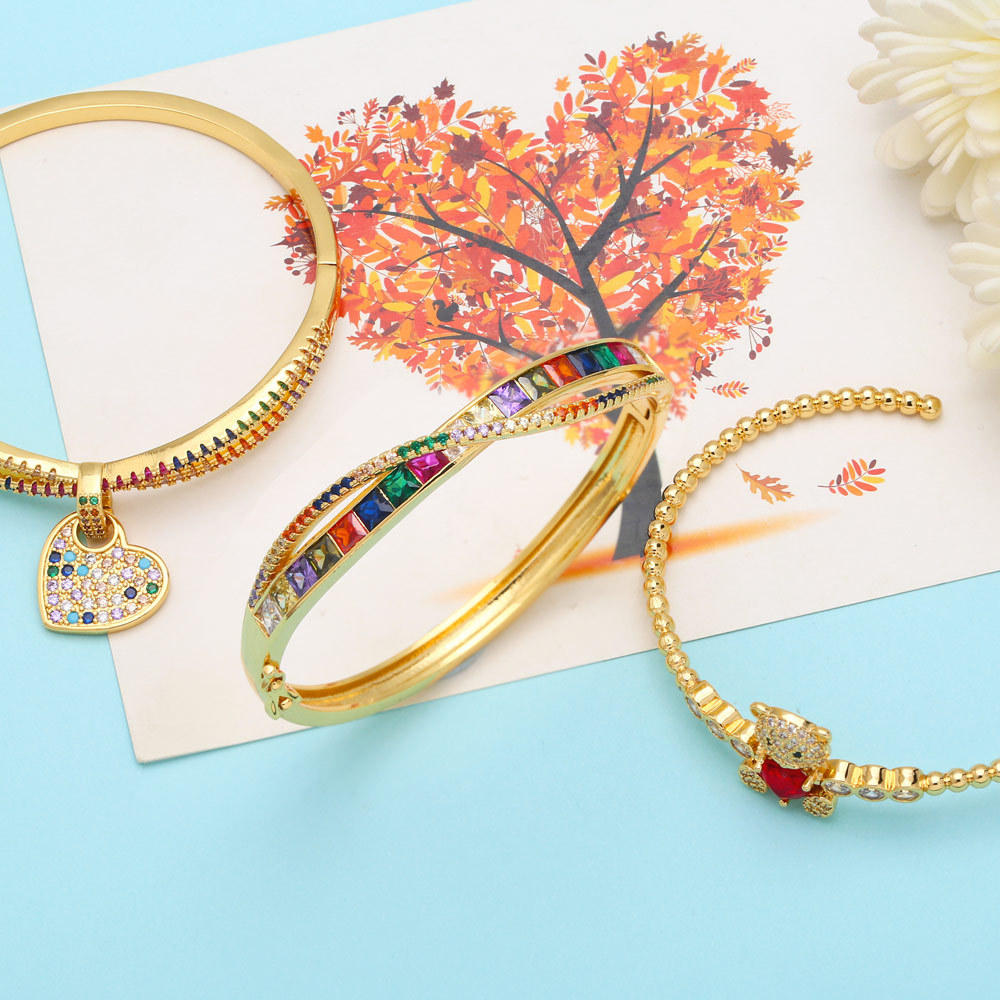 Fashion Bear Heart Shape Copper Bracelets Plating Zircon Copper Bracelets