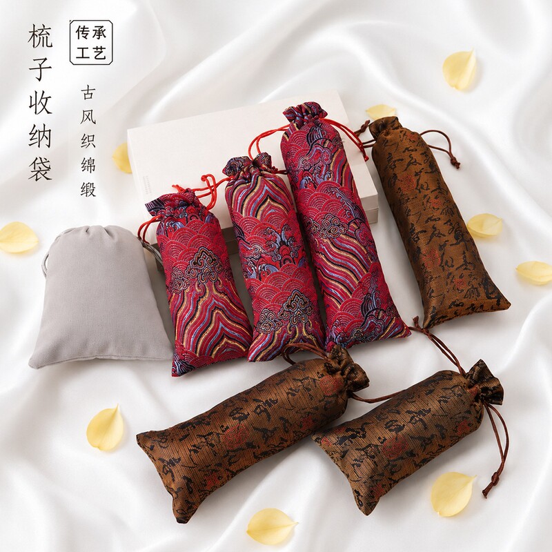 Cotton and Linen Red Cloth Storage Bag, Gua Sha Board, Japanese-Style Drawstring Cloth Bag, Wedding Comb, Massage Wooden Comb Bag Cotton and Linen Red Cloth Storage Bag, Gua Sha Board, Japanese-Style Drawstring Cloth Bag, Wedding Comb, Massage Wooden Comb Bag