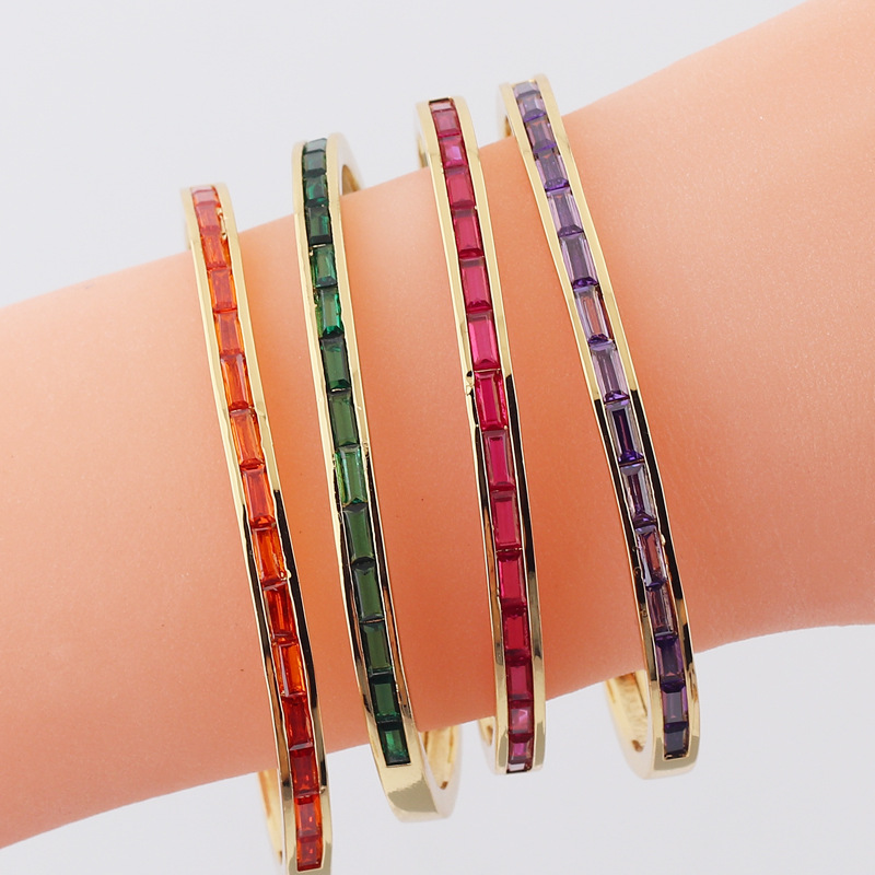 Fashion C Shape Copper Bangle Plating Artificial Gemstones Copper Bracelets