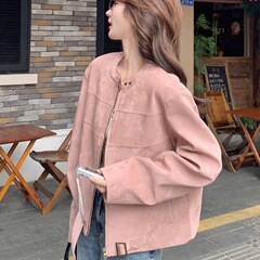 韩版外套女春秋季新款甜美小个子时尚夹克仿麂皮绒气质减龄上衣