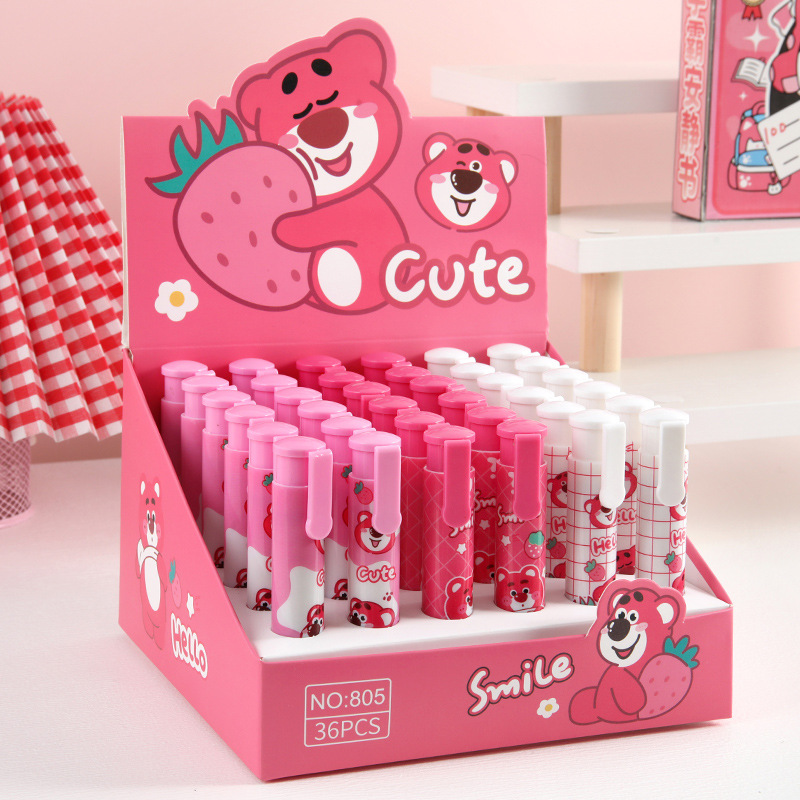 Cartoon Strawberry Bear Presione Eraser Papelería infantil creativo pequeño regalo retráctil presione la goma de borrar