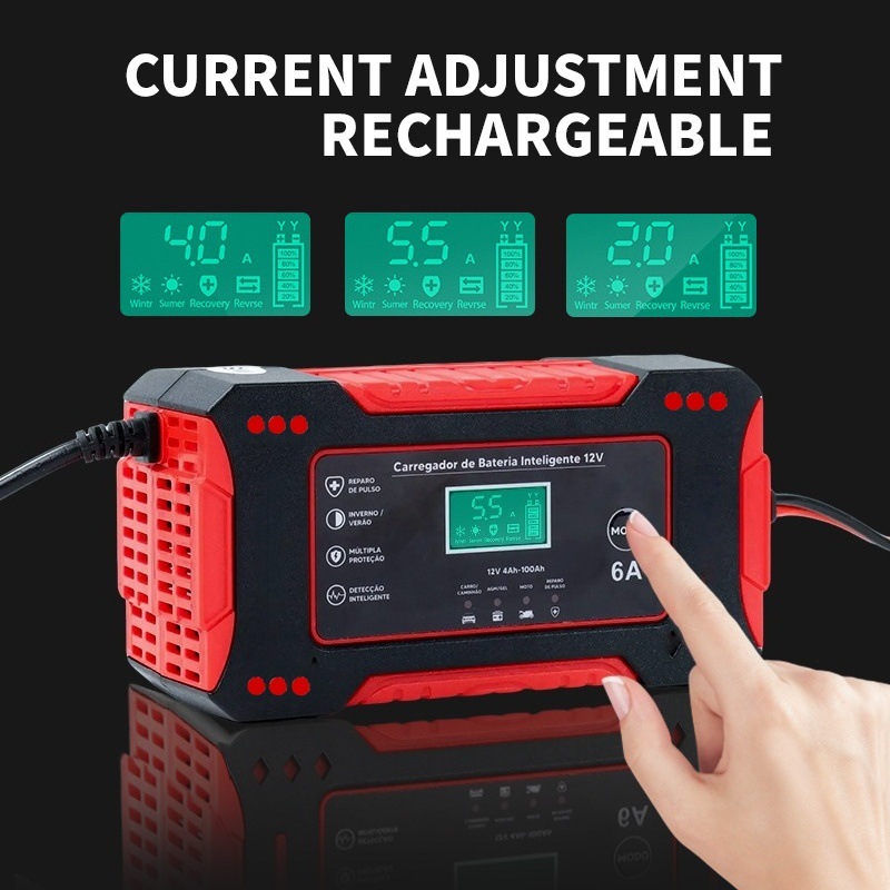 Cargador de baterías de motocicleta 12V6A Cargador de baterías de automóviles 12V Cargador de baterías de reparación inteligente