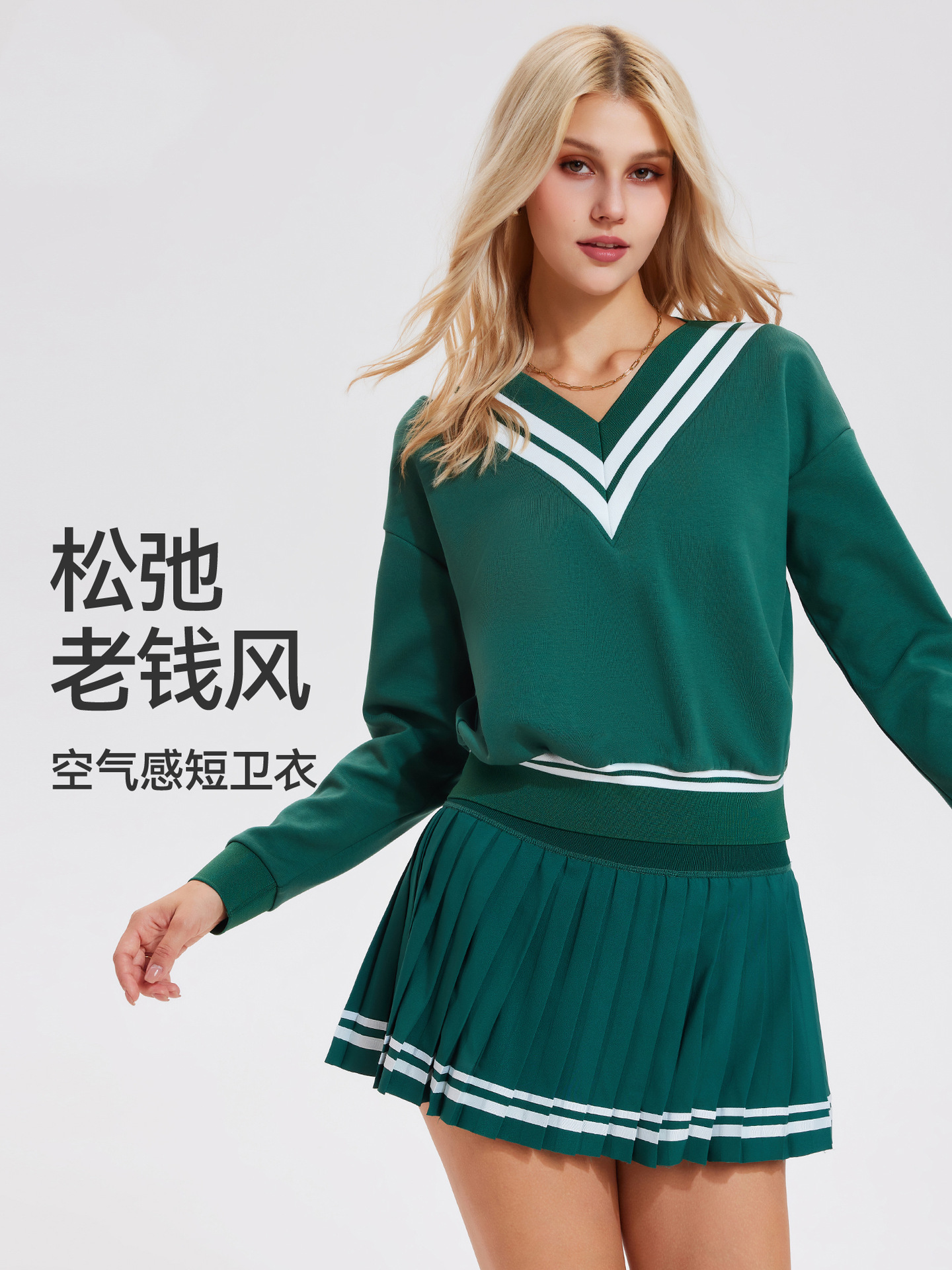 Caijue transfronterizo amazon camiseta deportiva femenina estilo americano retro relajado mangas largas de cuello en V de bádminton ropa de tenis femenina