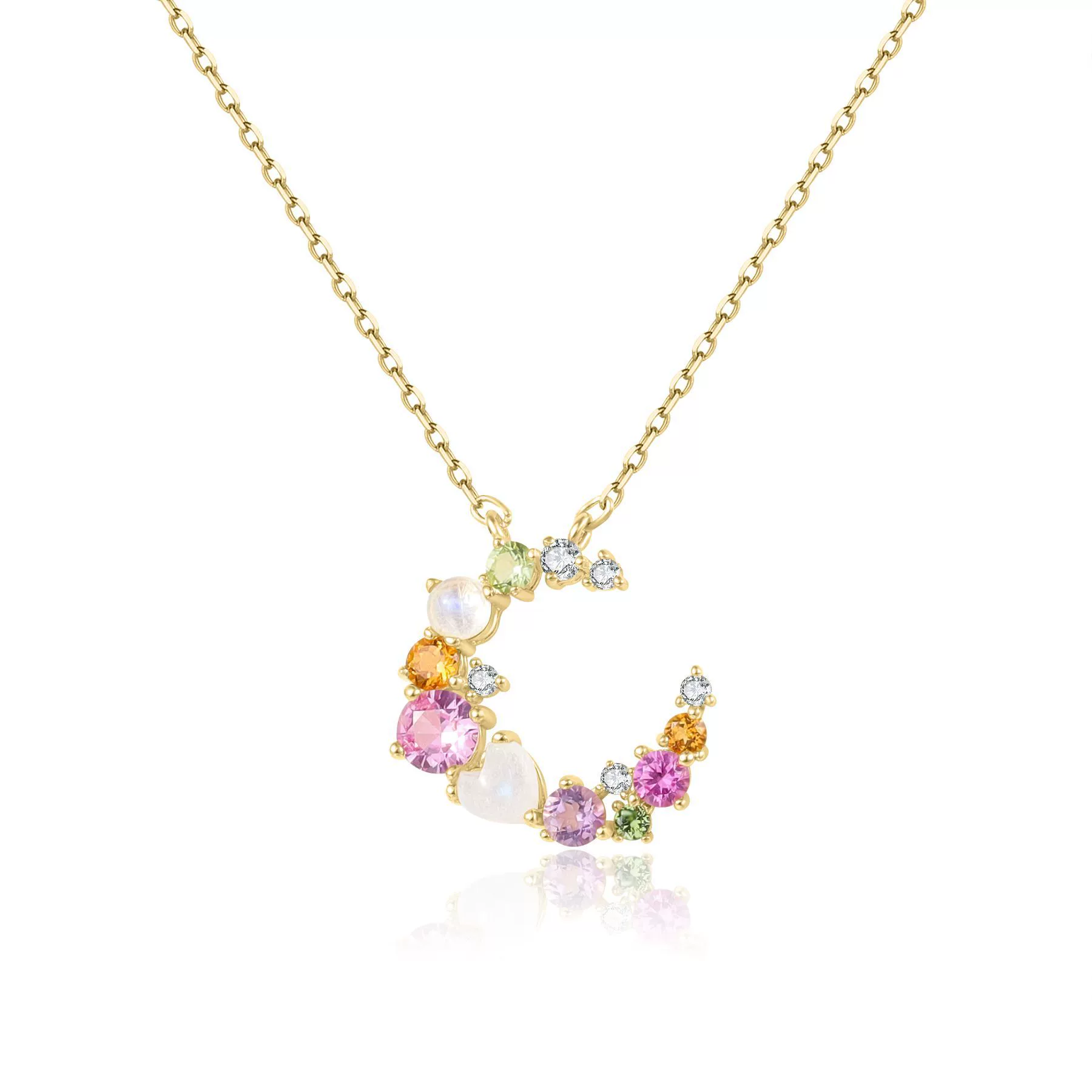 Весенне-летний красочный кулон с луной из драгоценных камней Xiaohongshu ins, нишевый дизайн, серебряное ожерелье S925 с натуральным драгоценным камнем для женщин