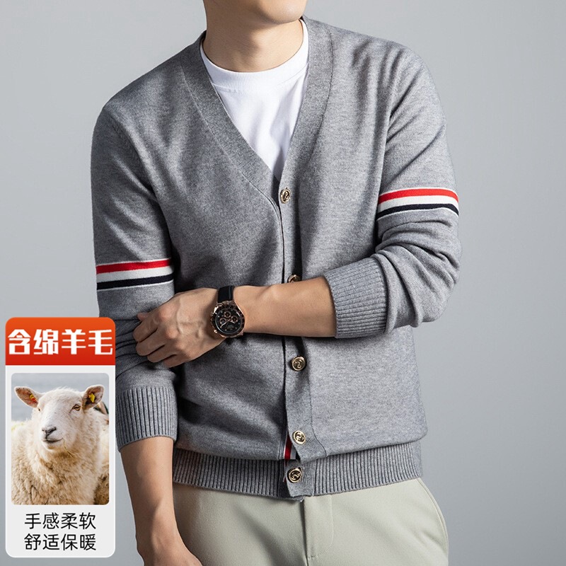 Tommy Style Wool Knitted Cardigan Men's Long-Sleeved Young and Middle-Aged Fashion Versatile Korean Style Color Matching High-End Men's Sweater