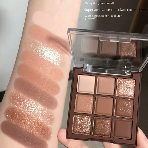 Chocolate Eyeshadow Earth Color Eyeshadow Palette Light Makeup Swollen Eye Bubbles Matte Pearlescent Nine Colors New Style Student Novice No Makeup