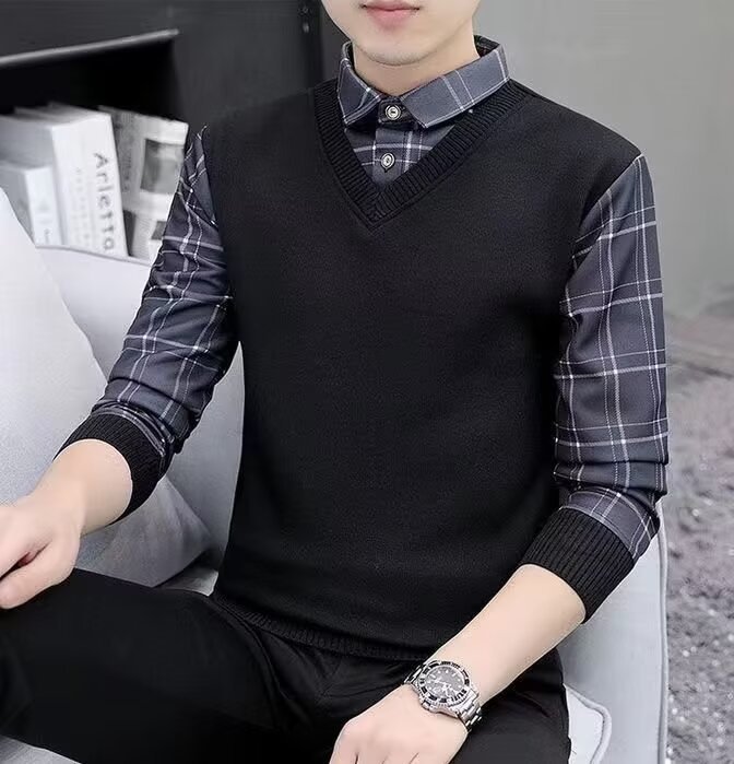 ForMen Lazy Japanese Style Square Trendy New Pullover Brand Shirt Collar Long Sleeve Casual Two-Piece Sweatshirt For Men_voghion.com