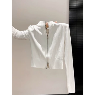 双拉链立领长袖开衫恤女秋季新款修身显瘦外套辣妹风百搭短上衣