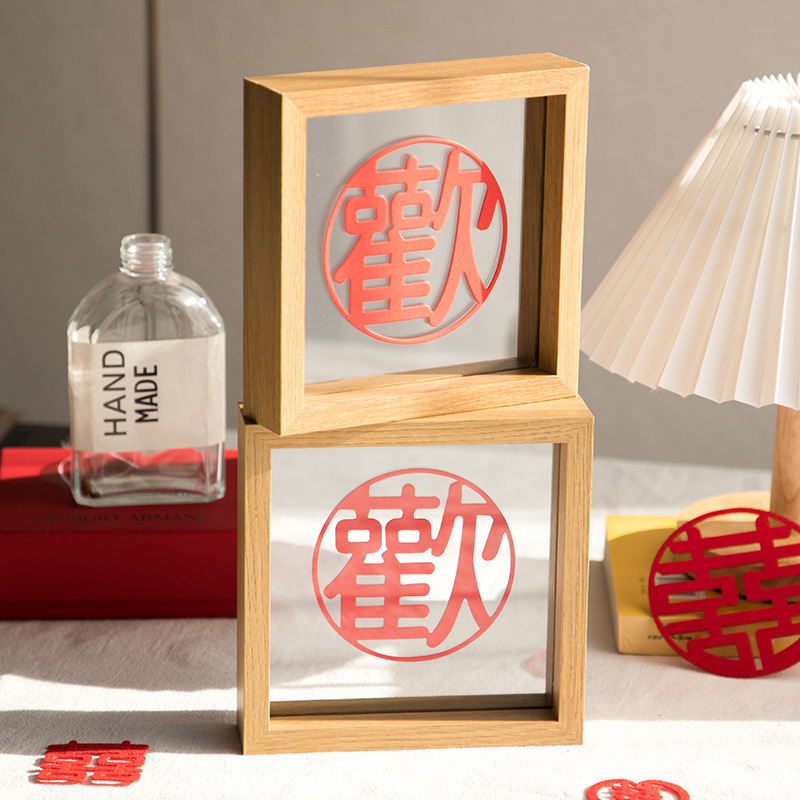 Double-sided glass photo frame wholesale 67810 inch square dry painting leaves display frame happy word engagement wedding table