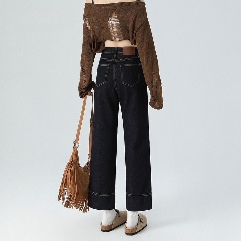 Dark Blue Straight-Leg Jeans for Women, Autumn/Winter 2026, New Fleece-Lined Style, Petite Size, Cropped, Slimming, Baguette-Style Cigarette Pants Dark Blue Straight-Leg Jeans for Women, Autumn/Winter 2026, New Fleece-Lined Style, Petite Size, Cropped, Slimming, Baguette-Style Cigarette Pants
