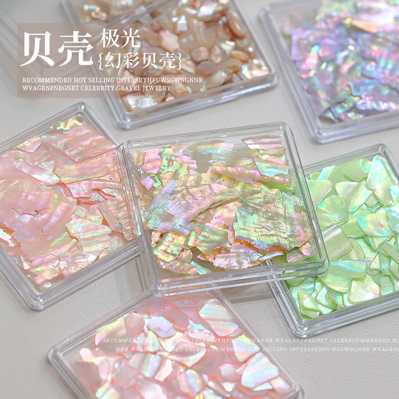 Online celebrity irregular colorful shell piece Japanese natural breakable abalone piece nail fragment nail jewelry wholesale
