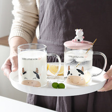 瓷蓋奶牛水杯家用辦公創意個性高硼硅玻璃馬克杯男女可愛卡通杯子