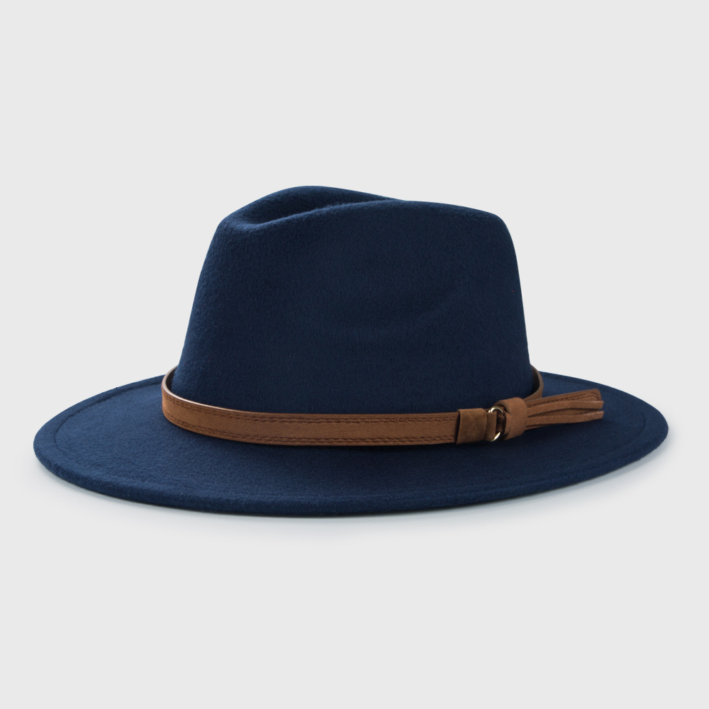 371g Weight Anniversary, Business, Wedding, Outdoor, Travel, Beach, Birthday, Festival, Shopping Occasion Unisex Gender Korean Style Style Royal Blue, Dark Blue, Grey, Wine Red, Camel, Black Color Retro Woolen Hat Korean  Belt Accessories Top Hat Simple Big Brim Jazz Hat 4