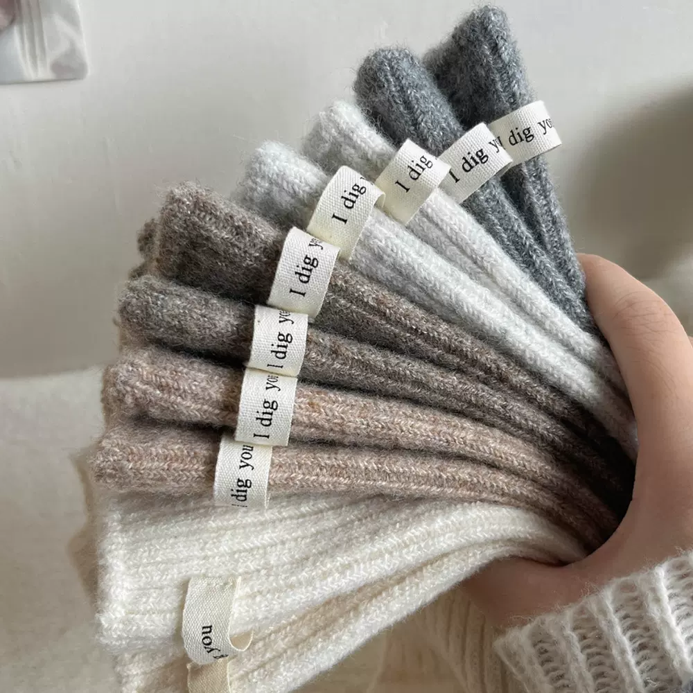 suxinaimin羊毛袜子女秋冬季布标中筒加厚保暖日系粗条冬季堆堆袜