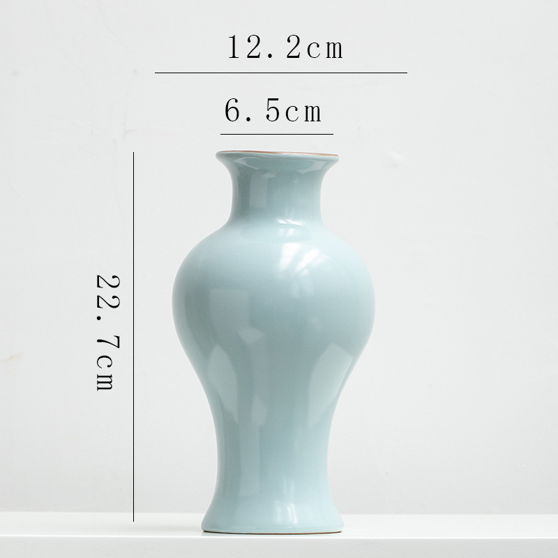 新中式汝窑宋代美学陶瓷装饰干花水培花瓶客厅玄关民宿插花器摆件|undefined