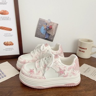 Pink Thick-Soled Bread Shoes Female Star 2025 Spring New Chic Niche Design Breathable Sports White Shoes