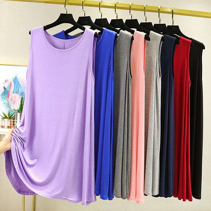 Large Size Slim Sleeveless Vest Skirt Spring and Summer New Fat Girl Loose Solid Color Round Neck Slip Skirt Midi Dress Large Size Slim Sleeveless Vest Skirt Spring and Summer New Fat Girl Loose Solid Color Round Neck Slip Skirt Midi Dress
