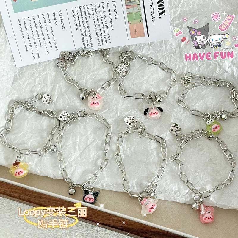 Ice through fine flash loopy ruby small beaver bracelet ins niche design cute cartoon snapper braised women's bracelet