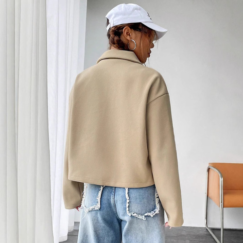 53177 Women's European and American INS Long-Sleeve Stylish Collarless Jacket