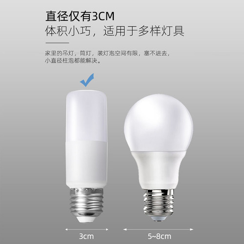 LED cylindrical bulb, energy-saving E27/E14 small screw-base plastic-covered aluminum globe bulb, 5W/9W household triple-proof tube light source