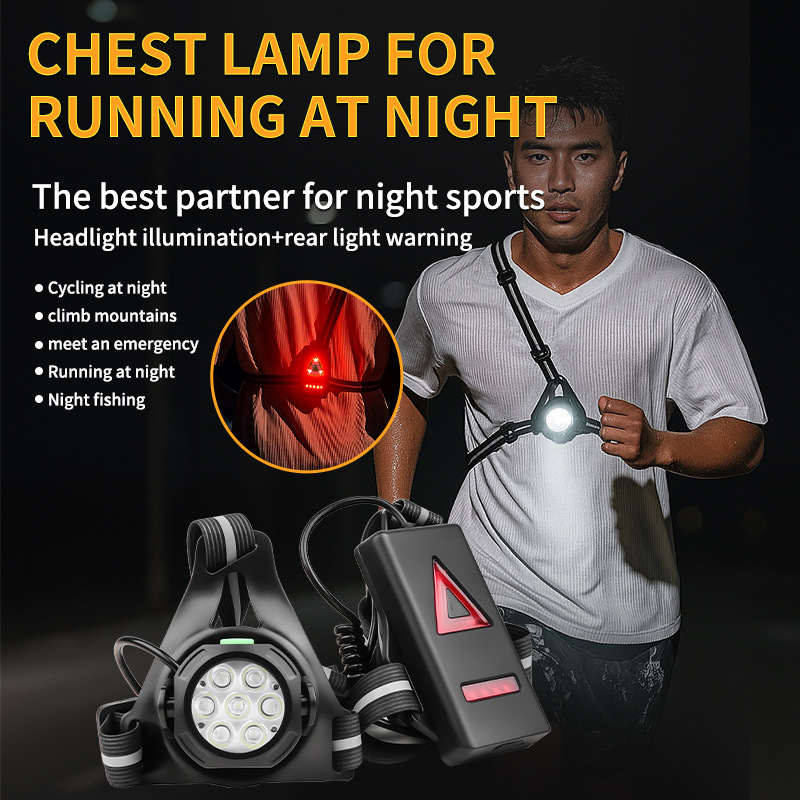 Cross-Border New Chest Night Wearable Cycling LED Multi-Light Red Warning USB Rechargeable Running Light_desvips.com