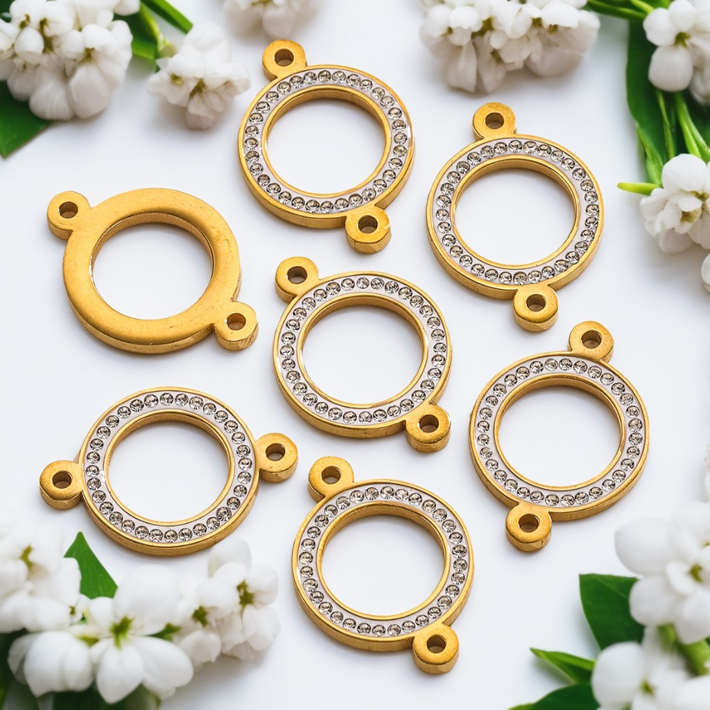 Anillo de diamante de acero inoxidable simple anillo de doble suspensión chapado 18k paquete de oro color zircón anillo joyas collar DIY