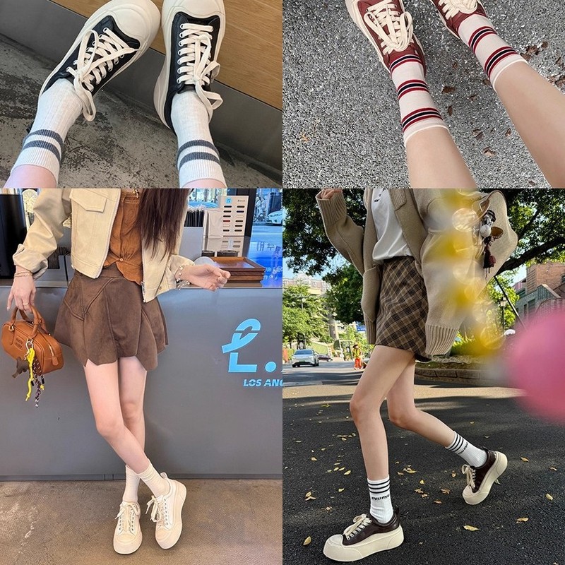 现货~葡萄妈同款 马皮百搭圆头休闲运动板鞋增高厚底做旧小白鞋女|undefined