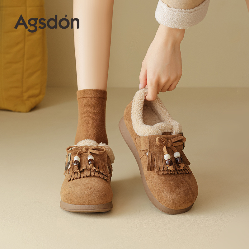 Augu Lion Deng Xiaobo Bocken zapatos de terciopelo mujeres 2025 nuevo otoño invierno todo incluido zapatos de lana de fondo grueso botas de nieve bajas