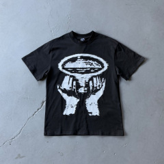 ドリル風アメリカ風高街ヒップホッププリント半袖tシャツ男性2025新型夏ファッション半袖tシャツ