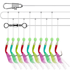 Wenhé 10 Hook Synthetic Fishskin Jig with Multi-Color Boat Fishing Line Set with Connector Factory Wholesale