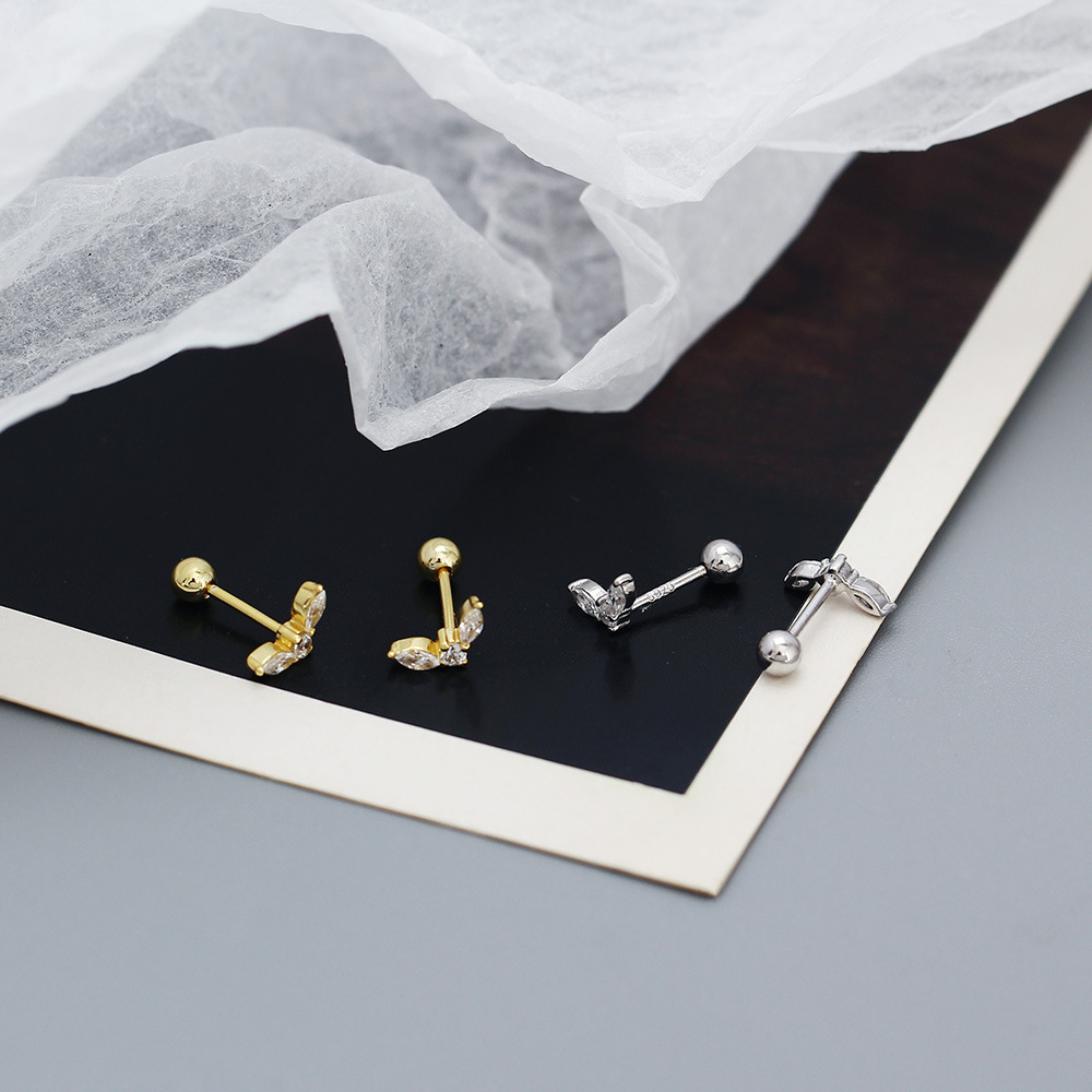 Daily Occasion 925 Sterling Silver Material 1 Pair 925 Sterling Silver Leaf Zircon Electroplating 18K Real Gold Plated Platinum Plated Ear Studs