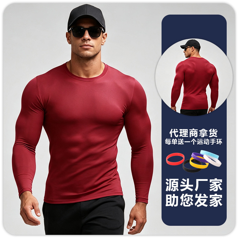Ropa deportiva de fitness para hombres sin pilling stretch manga larga de secado rápido transpirable baloncesto superior correr ropa de entrenamiento