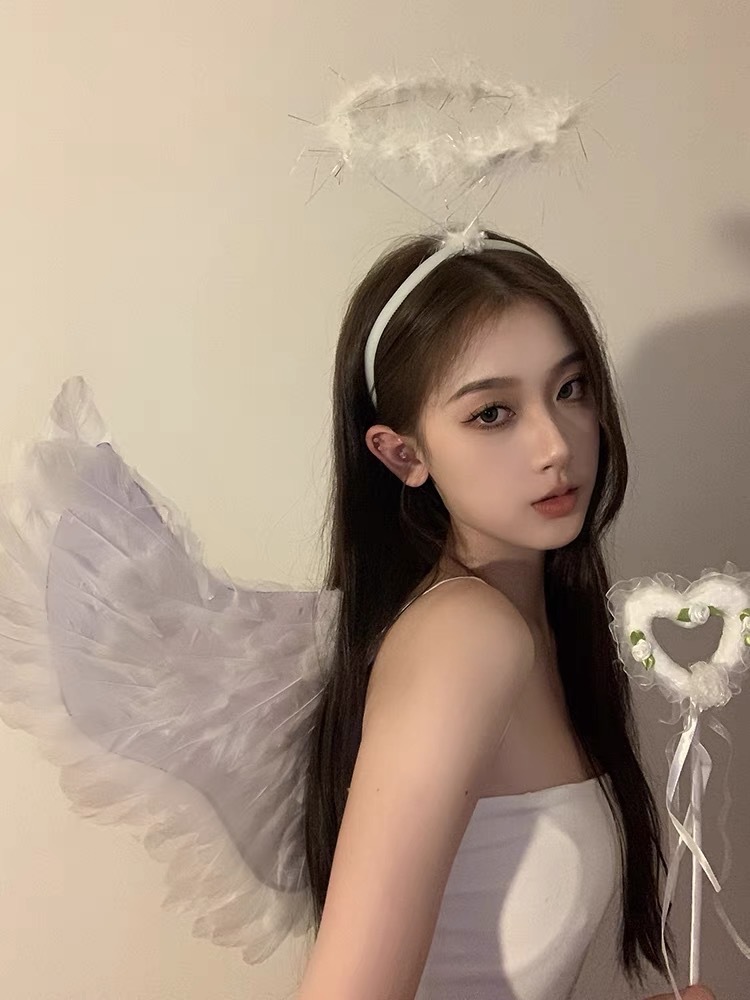 Alas de ángel plumas negras alas props cospaly Halloween Navidad vestir con traje tocado